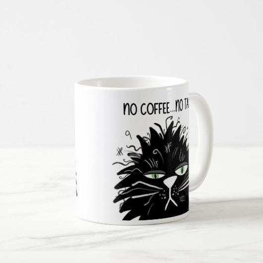 Black Grumpy Cat No Coffee No Talkie Funny Kaffeetasse (VorderseiteRechts)