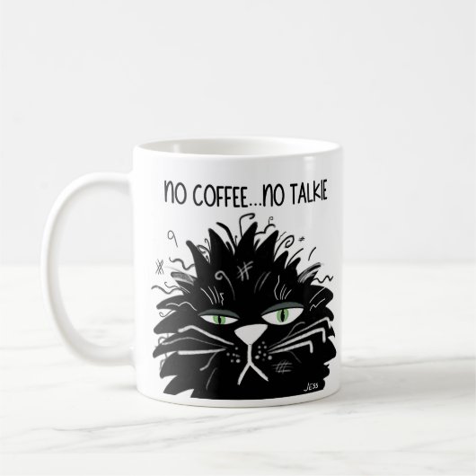 Black Grumpy Cat No Coffee No Talkie Funny Kaffeetasse (Links)