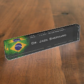 Black Grunge Brasilien Flag Namensplakette (Seite)