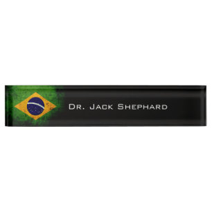 Black Grunge Brasilien Flag Namensplakette