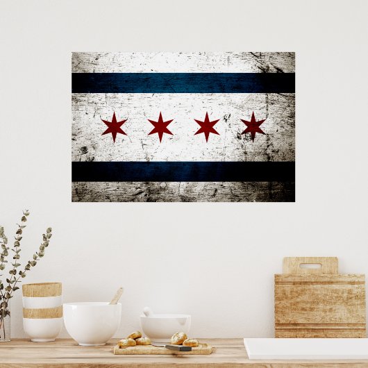Black Grunge Chicago Flag Poster (Küche)