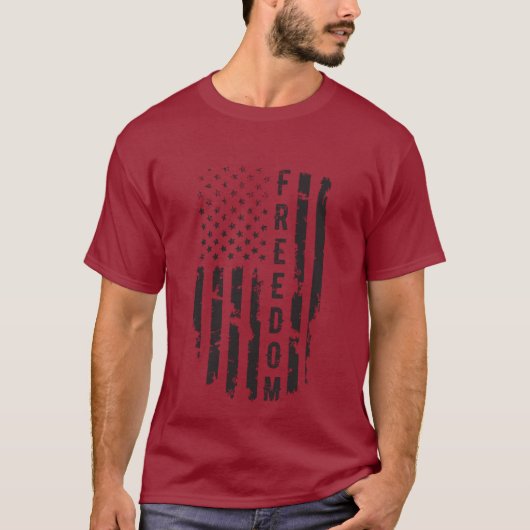 Black Grunge Freedom U.S. Flag T - Shirt (Vorderseite)