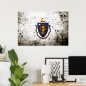 Black Grunge Massachusetts State Flag Poster (Heimbüro)