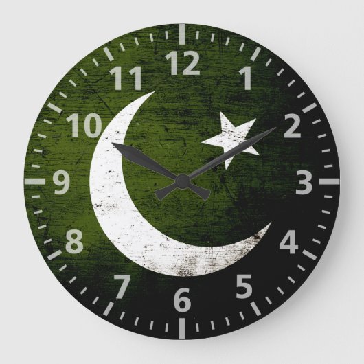 Black Grunge Pakistan Flag Große Wanduhr (Vorderseite)