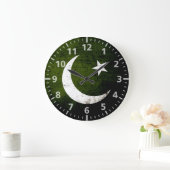 Black Grunge Pakistan Flag Große Wanduhr (Zuhause)