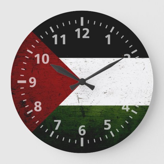Black Grunge Palestine Flag Große Wanduhr (Vorderseite)