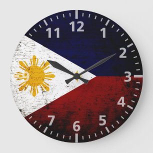 Black Grunge Philippines Flag Große Wanduhr