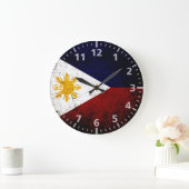 Black Grunge Philippines Flag Große Wanduhr (Zuhause)