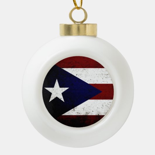 Black Grunge Puerto Rico Fahne Keramik Kugel-Ornament (Vorderseite)