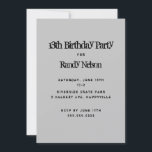 Black Grunge Sons Boys Teens Geburtstag Einladung<br><div class="desc">Solid graue Geburtstagsgeschenk-Einladung mit schwarzem Text in Grunge-Schriftart. Reverse enthält schwarz-graue Wirbel. Für Jungen von einem Alter bis zu einem älteren Teenager ist diese vertikale Karte leicht mit Datum,  Uhrzeit,  Ort und uAwg zu personalisieren.</div>