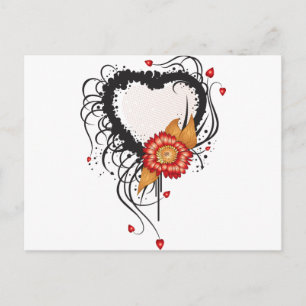 Black Grunge Style Herz und Blume Postkarte