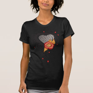 Black Grunge Style Herz und Blume T-Shirt