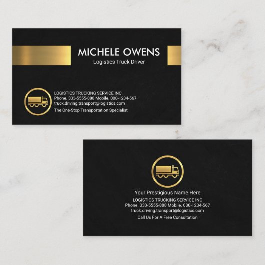 Black Grunge Texture Gold Strip Trucker Visitenkarte (Vorne/Hinten)