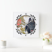 Black GSD Puppy & Love Heart Square Wall Clock Quadratische Wanduhr (Zuhause)