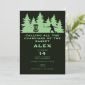 Black Guardians of the Disk Golf Birthday Party Einladung (Stehend Vorderseite)