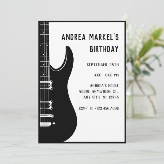 Black Guitar Einladung (Stehend Vorderseite)