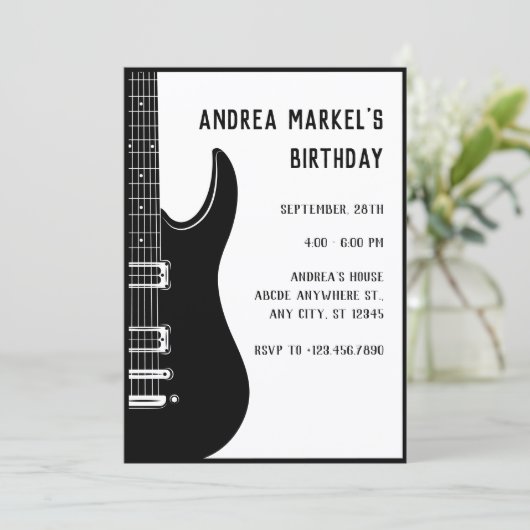 Black Guitar Einladung (Stehend Vorderseite)
