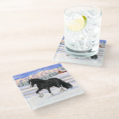 Black Gypsy Vanner Irish Cob Draft Horse in Snow Glasuntersetzer (Schrägansicht)