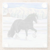 Black Gypsy Vanner Irish Cob Draft Horse in Snow Glasuntersetzer (Rückseite)