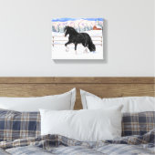 Black Gypsy Vanner Irish Cob Draft Horse in Snow Leinwanddruck (Insitu (Schlafzimmer))