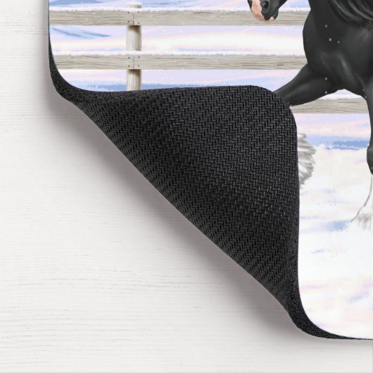Black Gypsy Vanner Irish Cob Draft Horse in Snow Mousepad (Ecke)