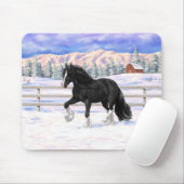 Black Gypsy Vanner Irish Cob Draft Horse in Snow Mousepad (Mit Mouse)