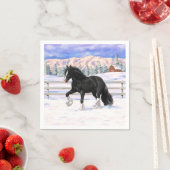 Black Gypsy Vanner Irish Cob Draft Horse in Snow Serviette (Beispiel)