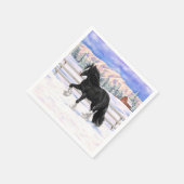 Black Gypsy Vanner Irish Cob Draft Horse in Snow Serviette (Ecke)