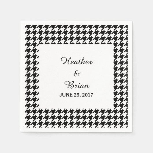 Black Hahnentrittmuster Hochzeitspapier Napkins Serviette (Vorderseite)
