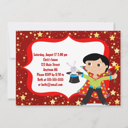 Black Hair Boy Magician Geburtstagsparty Einladung (Vorderseite)