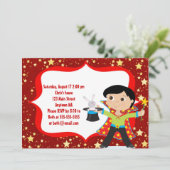 Black Hair Boy Magician Geburtstagsparty Einladung (Stehend Vorderseite)