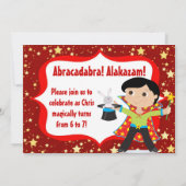 Black Hair Boy Magician Geburtstagsparty Einladung (Rückseite)