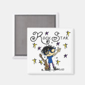 Black Hair Boy Rock Star Magnet (Vorderseite/Rückseite)