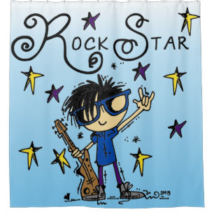 Black Hair Boy Rock Star Musik Duschvorhang