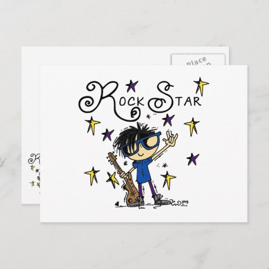 Black Hair Boy Rock Star Postkarte (Vorne/Hinten)