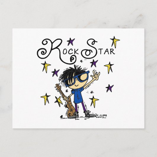 Black Hair Boy Rock Star Postkarte (Vorderseite)