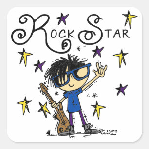 Black Hair Boy Rock Star Quadratischer Aufkleber