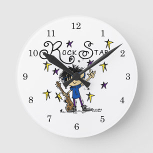 Black Hair Boy Rock Star Runde Wanduhr