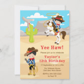 Black Hair Cowboy Birthday Party Einladung (Vorderseite)