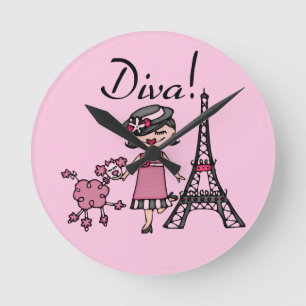 Black Hair Diva Runde Wanduhr