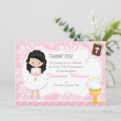 Black Hair Girl First Communion Danke (Stehend Vorderseite)