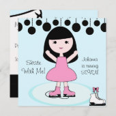Black Hair Girl Ice Skaten Party Einladungen (Vorne/Hinten)