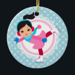Black Hair Ice Skater - Winter Sports Skaten Keramik Ornament<br><div class="desc">Niedlicher Black Hair-Eis-Skater im WinterOutfit mit niedlichem Trimm</div>