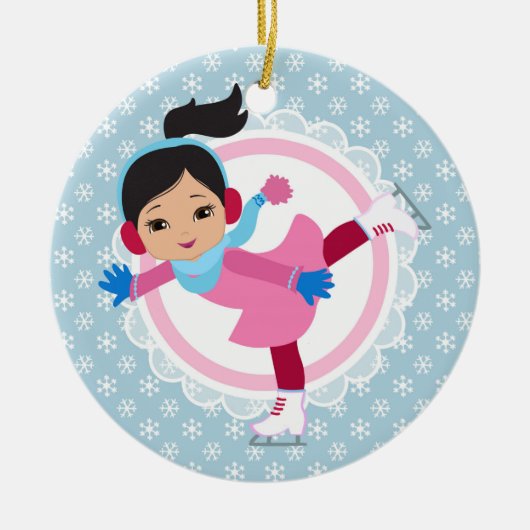 Black Hair Ice Skater - Winter Sports Skaten Keramik Ornament (Vorne)