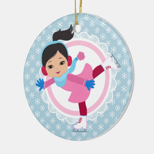 Black Hair Ice Skater - Winter Sports Skaten Keramik Ornament (Links)