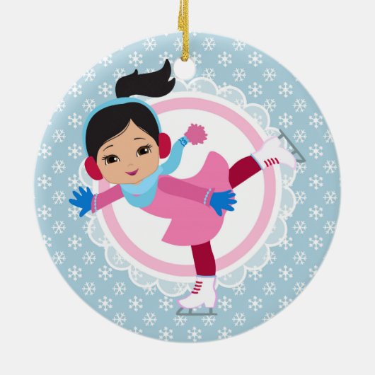 Black Hair Ice Skater - Winter Sports Skaten Keramik Ornament (Hinten)