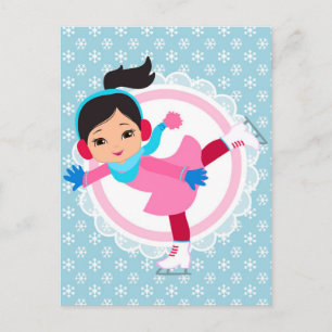 Black Hair Ice Skater - Winter Sports Skaten Postkarte