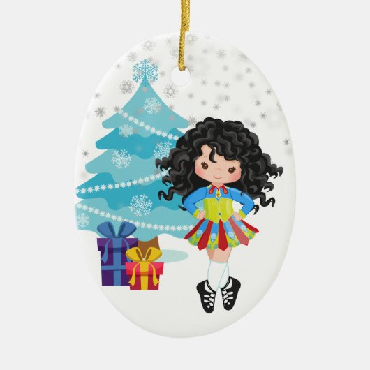 Black Hair Irish Dancer Winter Weihnachten Keramik Ornament (Vorne)