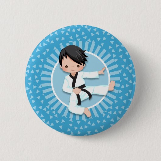 Black Hair Karate Boy Judo Martial Arts Button (Vorderseite)