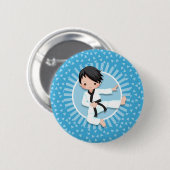 Black Hair Karate Boy Judo Martial Arts Button (Vorne & Hinten)